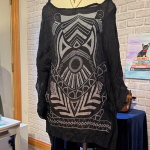 2 for $10 Black Sheer Top with Geometric Design